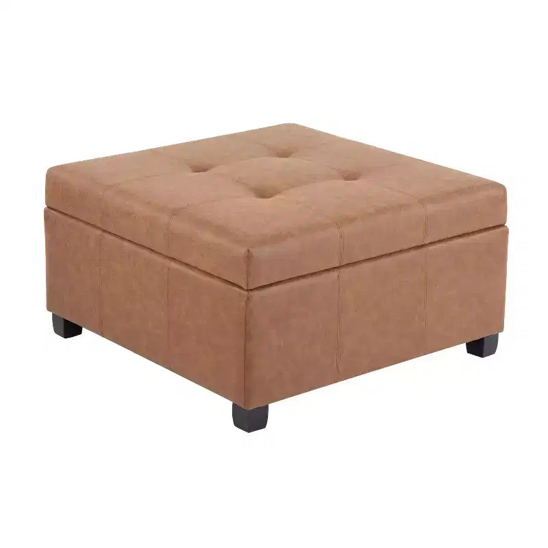 Pouf contenitore in similpelle quadrato da 89 cm con coperchio sollevabile, contenitore nascosto, per soggiorno o camera da letto
