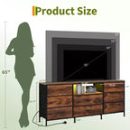 Meuble TV de 63 po avec 8 tiroirs en tissu, cadre en acier pour téléviseurs jusqu'à 75 po, commode de rangement pour le salon ou la chambre à coucher