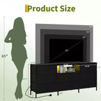 Meuble TV de 63 po avec 8 tiroirs en tissu, cadre en acier pour téléviseurs jusqu'à 75 po, commode de rangement pour le salon ou la chambre à coucher