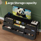 Meuble TV de 63 po avec 8 tiroirs en tissu, cadre en acier pour téléviseurs jusqu'à 75 po, commode de rangement pour le salon ou la chambre à coucher