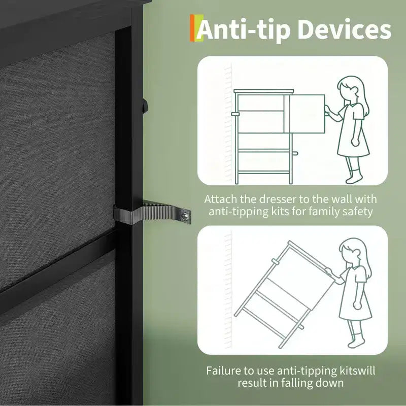 Meuble TV de 63 po avec 8 tiroirs en tissu, cadre en acier pour téléviseurs jusqu'à 75 po, commode de rangement pour le salon ou la chambre à coucher