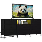 Meuble TV de 63 po avec 8 tiroirs en tissu, cadre en acier pour téléviseurs jusqu'à 75 po, commode de rangement pour le salon ou la chambre à coucher