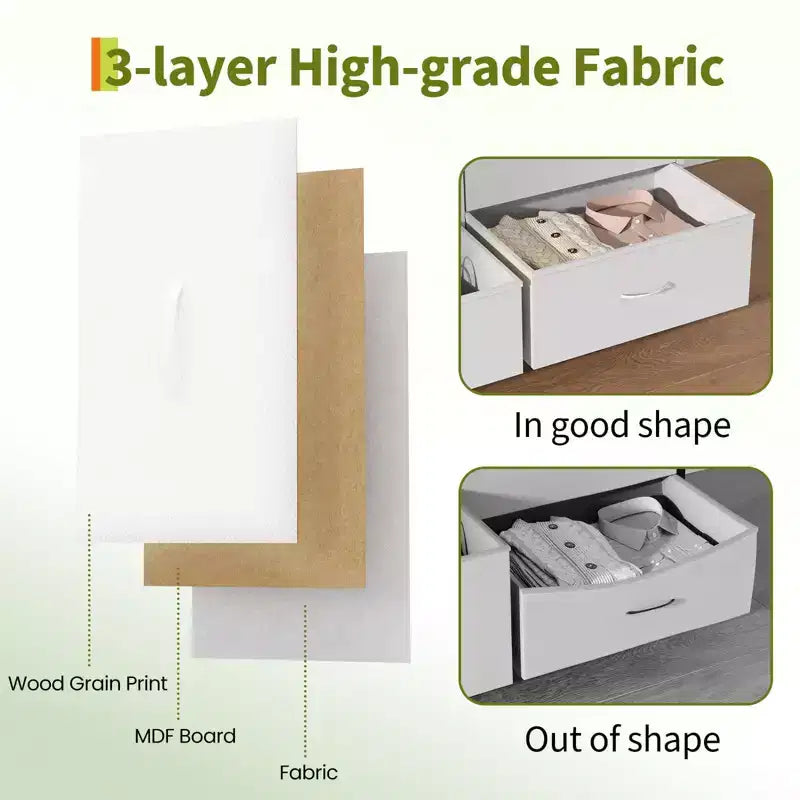 Meuble TV de 63 po avec 8 tiroirs en tissu, cadre en acier pour téléviseurs jusqu'à 75 po, commode de rangement pour le salon ou la chambre à coucher
