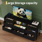 Meuble TV de 63 po avec 8 tiroirs en tissu, cadre en acier pour téléviseurs jusqu'à 75 po, commode de rangement pour le salon ou la chambre à coucher