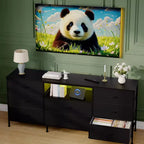 Meuble TV de 63 po avec 8 tiroirs en tissu, cadre en acier pour téléviseurs jusqu'à 75 po, commode de rangement pour le salon ou la chambre à coucher