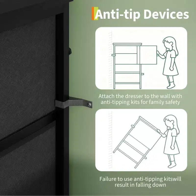 Meuble TV de 63 po avec 8 tiroirs en tissu, cadre en acier pour téléviseurs jusqu'à 75 po, commode de rangement pour le salon ou la chambre à coucher