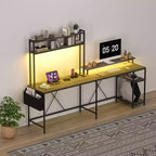 L-Shaped Gaming Desk with LED Lights, Power Outlets, Reversible L-Shaped Computer Desk with Monitor Stand & Storage Shelves, Corner Desk