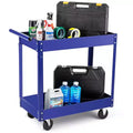 Extra Large Heavy Duty 2-Tier Utility Cart  Carbon Steel, 300 lbs Capacity, Deep Shelves, Rolling Tool Service Cart with Handle, For Garage,Workshop