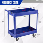 Carrello Utilitario Extra Large Resistente a 2 Ripiani Acciaio al Carbonio, Capacità 136 kg, Ripiani Profondi, Carrello di Servizio Mobile con Manico, Per Garage, Officina