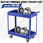 Carrello Utilitario Extra Large Resistente a 2 Ripiani Acciaio al Carbonio, Capacità 136 kg, Ripiani Profondi, Carrello di Servizio Mobile con Manico, Per Garage, Officina
