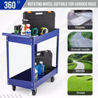 Carrello Utilitario Extra Large Resistente a 2 Ripiani Acciaio al Carbonio, Capacità 136 kg, Ripiani Profondi, Carrello di Servizio Mobile con Manico, Per Garage, Officina