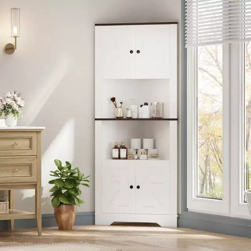 Meuble d'angle de rangement, petit meuble d'angle de style fermier avec porte et étagère réglable, meuble étroit pour salle de bain, salon, cuisine