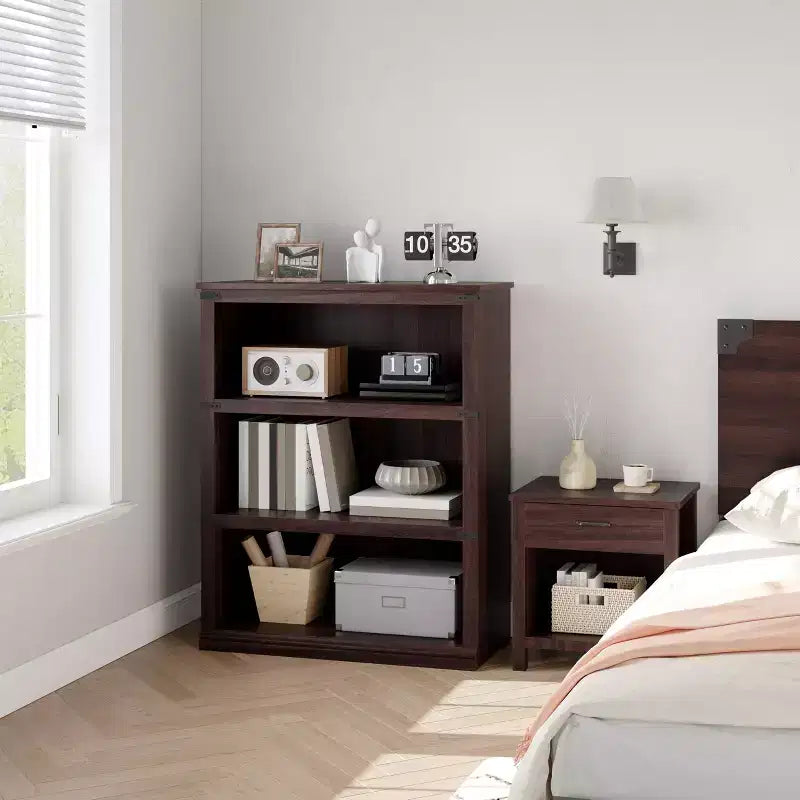 Étagère de ferme en bois rustique avec étagères de rangement ouvertes, présentoir autoportant robuste pour bureau, salon, chambre.
