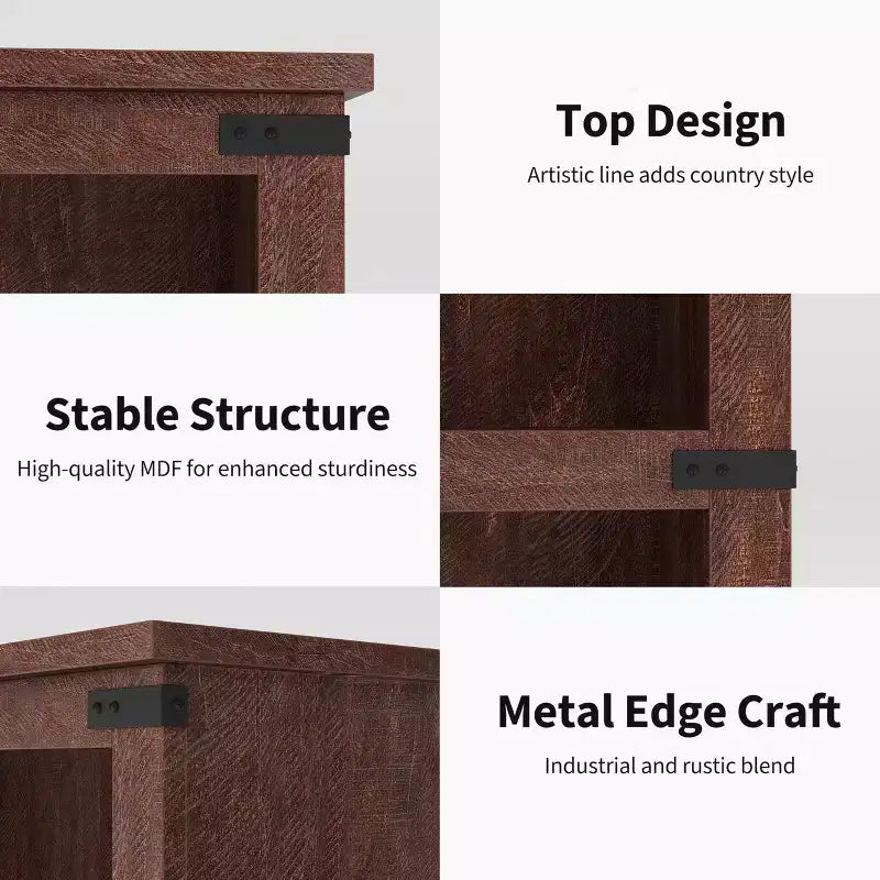 Étagère de ferme en bois rustique avec étagères de rangement ouvertes, présentoir autoportant robuste pour bureau, salon, chambre.