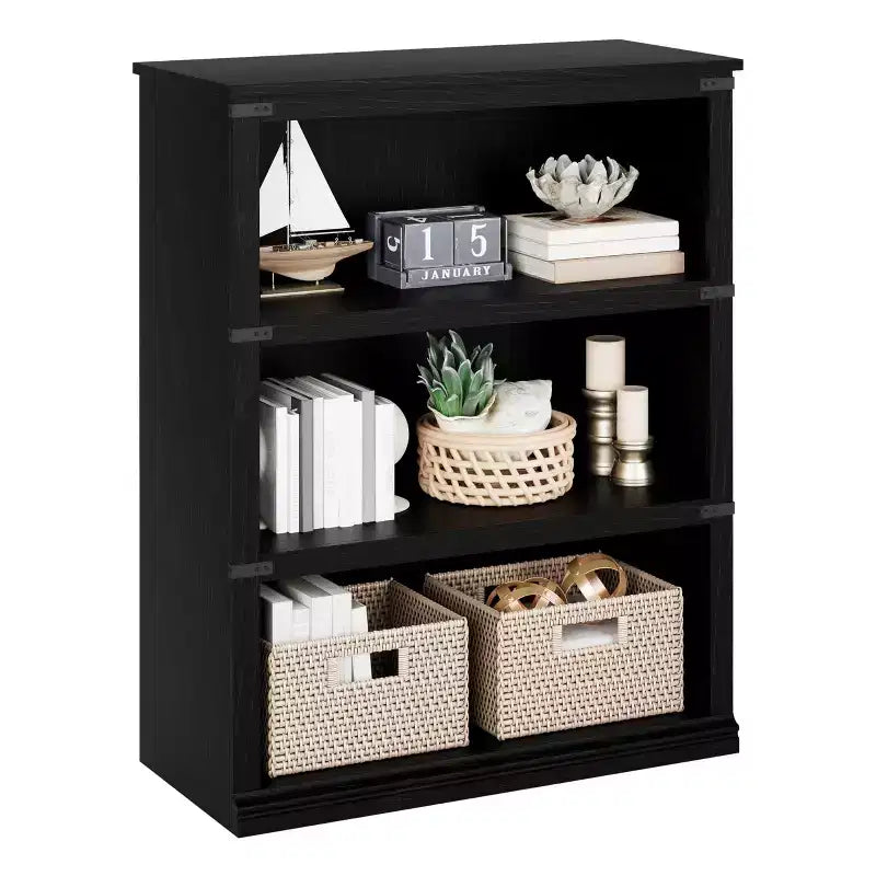 Farmhouse Bookshelf Rustic Wooden Bookcase with Open Storage Shelves, Sturdy Freestanding Display for Home Office, Living Room, Bedroom
