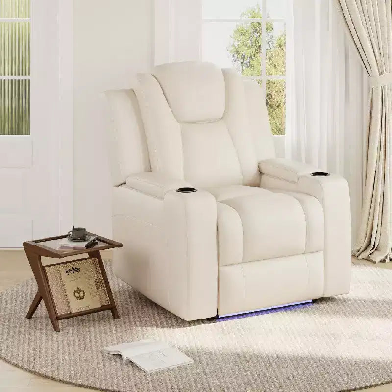 Electric Recliner Chair with 7-Color LED, Genuine Leather, Dual Motor & Hidden Storage for Living Room, Study, or Bedroom