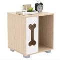 Costway Dog Bed Side Table, Wooden Dog Condo with Bone-shape Window & Thick Metal Legs