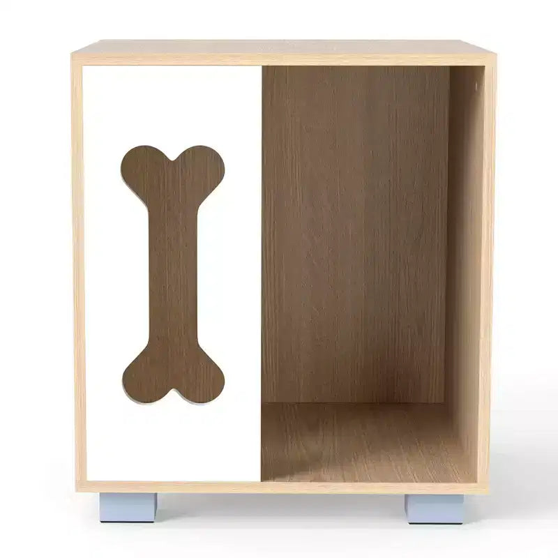 Table d'appoint avec niche pour chien Costway, condo pour chien en bois avec fenêtre en forme d'os et pieds épais en métal