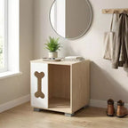 Table d'appoint avec niche pour chien Costway, condo pour chien en bois avec fenêtre en forme d'os et pieds épais en métal