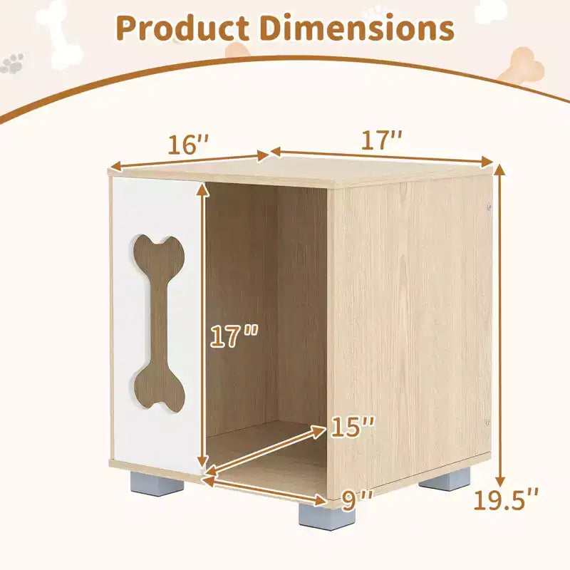 Table d'appoint avec niche pour chien Costway, condo pour chien en bois avec fenêtre en forme d'os et pieds épais en métal