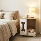 Table d'appoint avec niche pour chien Costway, condo pour chien en bois avec fenêtre en forme d'os et pieds épais en métal
