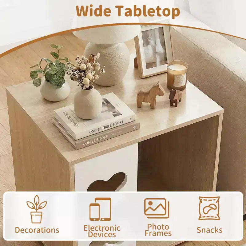 Table d'appoint avec niche pour chien Costway, condo pour chien en bois avec fenêtre en forme d'os et pieds épais en métal