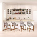 Counter Tall Height Bar Stools Set of 4, 24.8 H Rattan Bar Stools, Home Back Dining Chair, Ergonomic Comfort Design with Backrest and Arm, Brown
