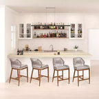 Counter Tall Height Bar Stools Set of 4, 24.8 H Rattan Bar Stools, Home Back Dining Chair, Ergonomic Comfort Design with Backrest and Arm, Brown