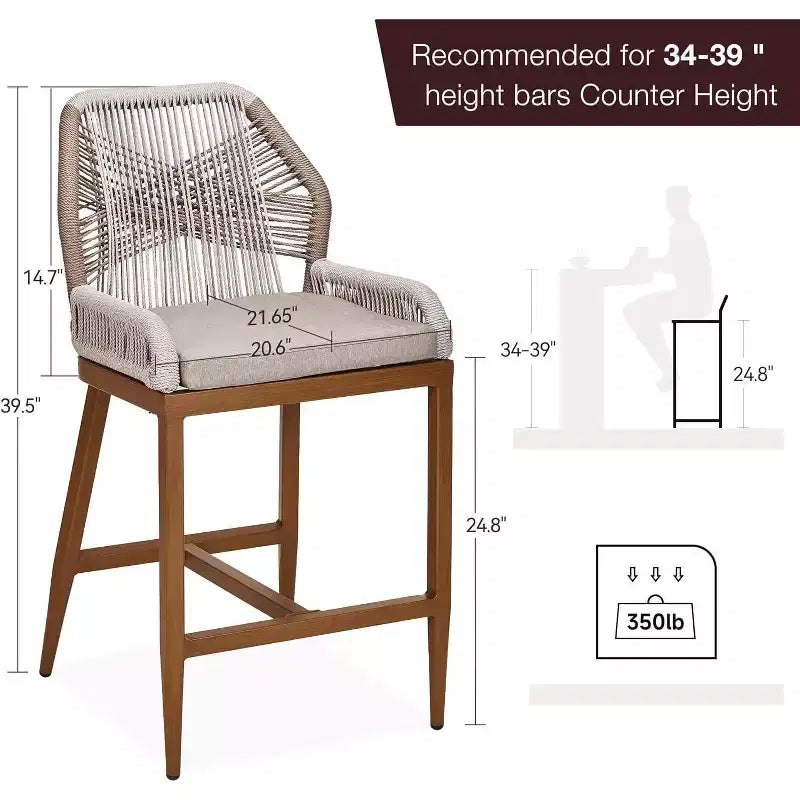 Sgabelli da bar alti da bancone, set da 4, sgabelli da bar in rattan alti 63 cm, sedia da pranzo con schienale per casa, design ergonomico confortevole con schienale e braccioli, marrone
