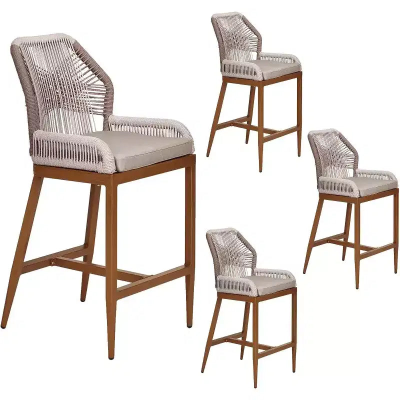 Sgabelli da bar alti da bancone, set da 4, sgabelli da bar in rattan alti 63 cm, sedia da pranzo con schienale per casa, design ergonomico confortevole con schienale e braccioli, marrone