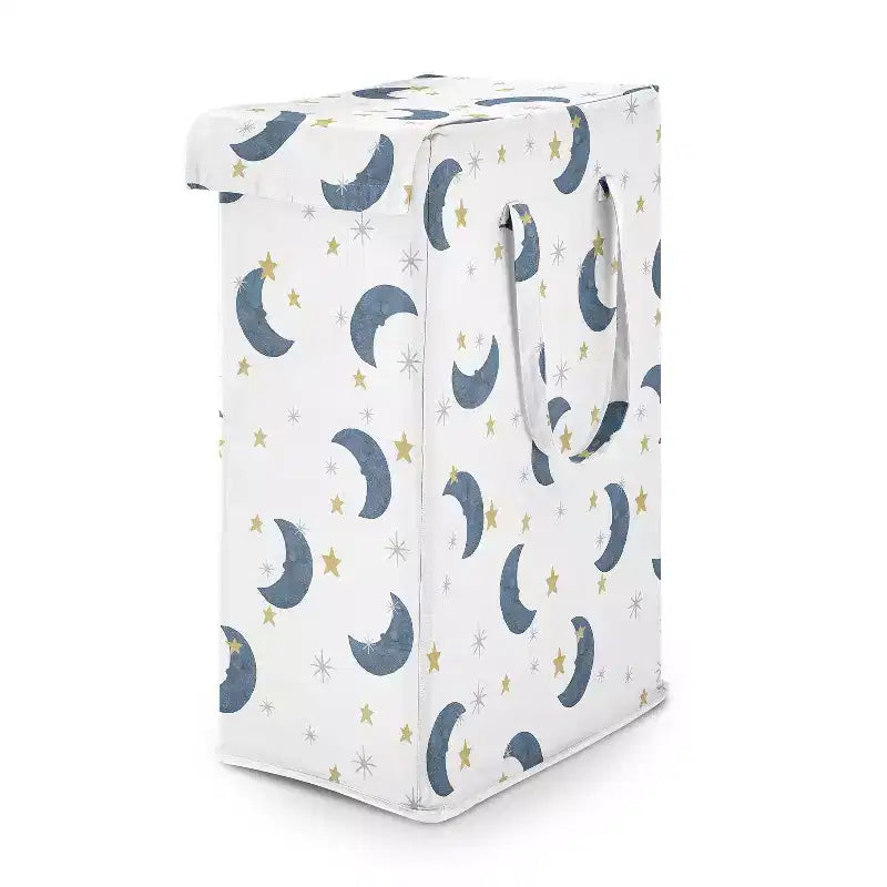 Sweet Jojo Designs Boy, Girl, Unisex/Gender Neutral Foldable Laundry Hamper with Handles Moon Bear Blue Gold and White