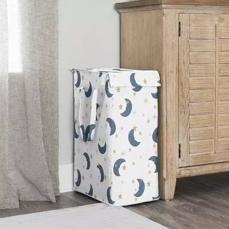Cesto portabiancheria pieghevole Sweet Jojo Designs per bambino, bambina, unisex/neutro con maniglie motivo orsetto lunare blu, oro e bianco