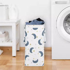 Cesto portabiancheria pieghevole Sweet Jojo Designs per bambino, bambina, unisex/neutro con maniglie motivo orsetto lunare blu, oro e bianco