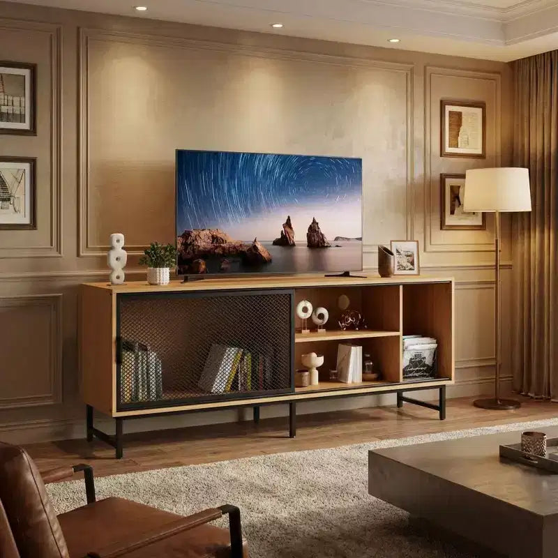 Meuble TV de ferme pour téléviseurs de 65/75 pouces, centre de divertissement, console TV industrielle pour salon et chambre à coucher