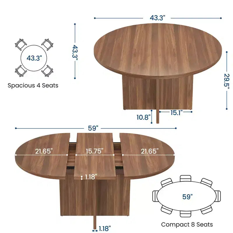 Tavolo da pranzo per 4-8 persone, tavolo da pranzo ovale moderno da cucina con prolunghe rimovibili, tavolo da pranzo per sala da pranzo, cucina, soggiorno