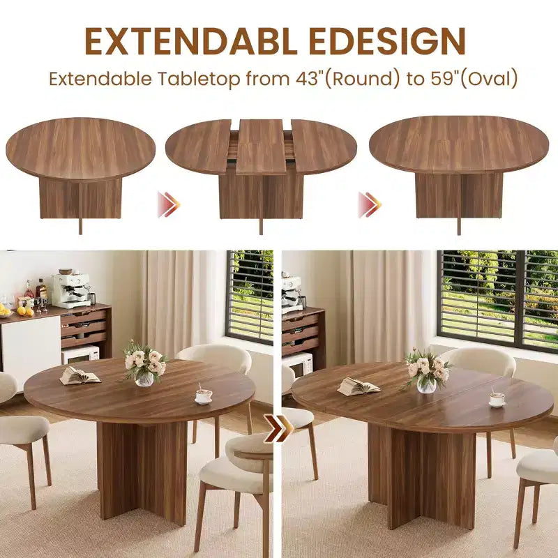 Tavolo da pranzo per 4-8 persone, tavolo da pranzo ovale moderno da cucina con prolunghe rimovibili, tavolo da pranzo per sala da pranzo, cucina, soggiorno