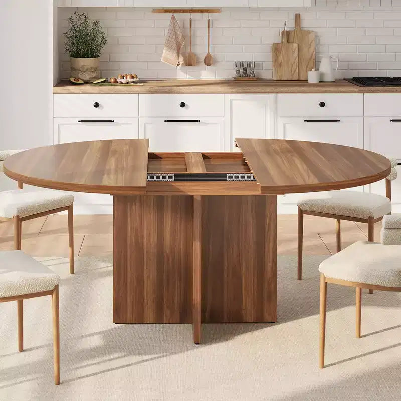 Tavolo da pranzo per 4-8 persone, tavolo da pranzo ovale moderno da cucina con prolunghe rimovibili, tavolo da pranzo per sala da pranzo, cucina, soggiorno