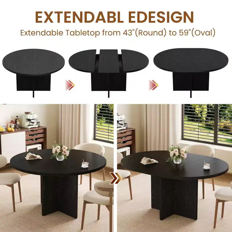 Table de salle à manger pour 4 à 8 personnes, table à manger ovale de cuisine moderne avec rallonges amovibles, table à dîner pour salle à manger, cuisine, salon