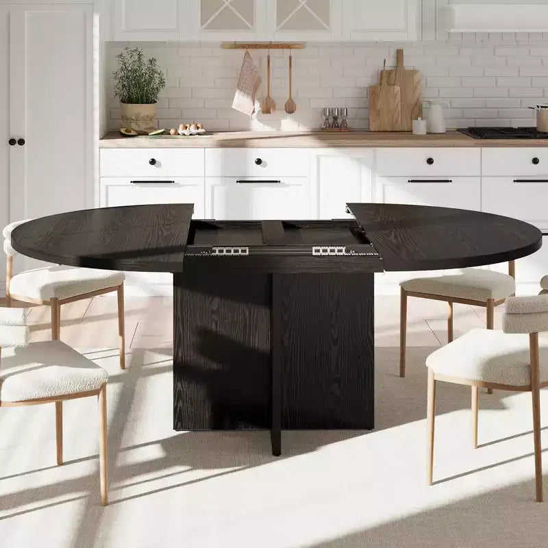 Dining Table for 4-8, Modern Kitchen Oval Dining Table with Removable Leaves, Dinner Table for Dining Room, Kitchen, Living Room