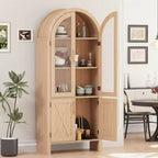 Vetrinetta ad arco da 150 cm con ante in vetro, mobile contenitore moderno in legno con ripiani regolabili per cucina, bagno, ingresso, sala da pranzo