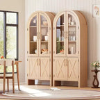 Vetrinetta ad arco da 150 cm con ante in vetro, mobile contenitore moderno in legno con ripiani regolabili per cucina, bagno, ingresso, sala da pranzo