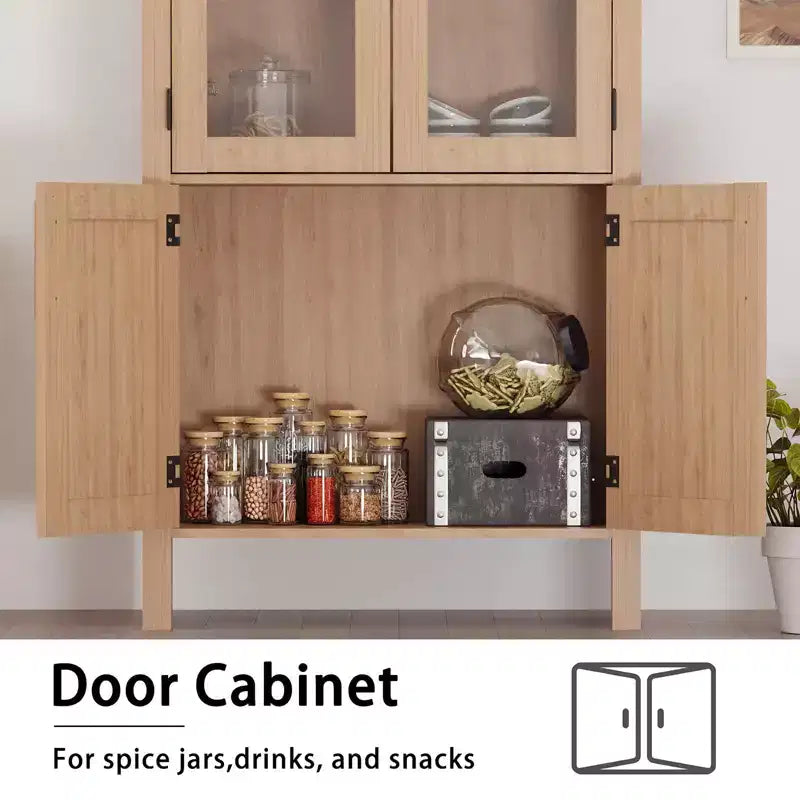 Vetrinetta ad arco da 150 cm con ante in vetro, mobile contenitore moderno in legno con ripiani regolabili per cucina, bagno, ingresso, sala da pranzo