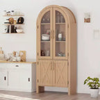 Vetrinetta ad arco da 150 cm con ante in vetro, mobile contenitore moderno in legno con ripiani regolabili per cucina, bagno, ingresso, sala da pranzo