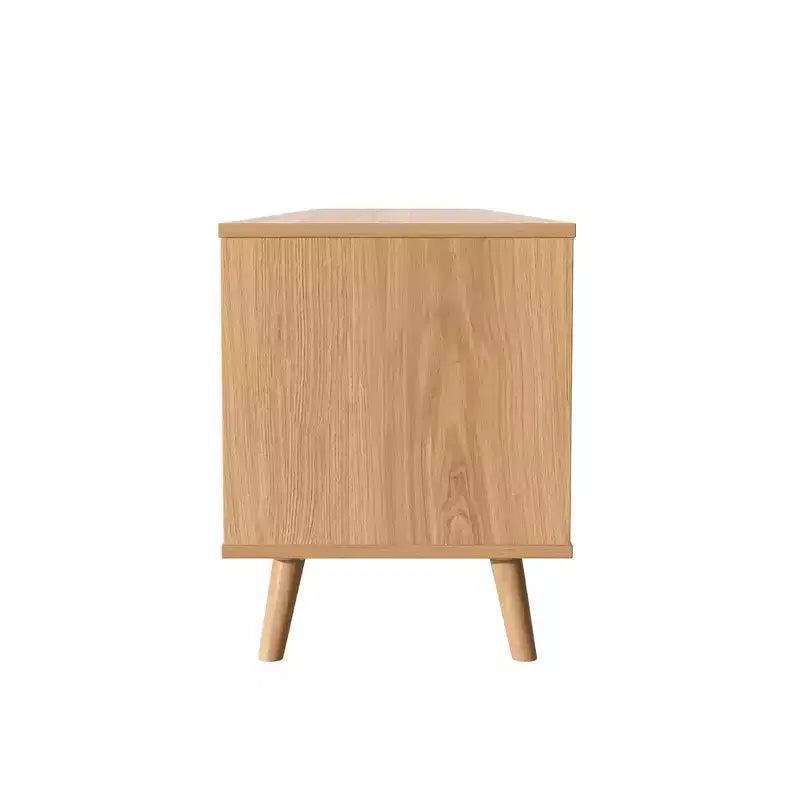 Mobile TV in Rattan ModernLuxe per TV fino a 90'', Consolle Media Modern Farmhouse Mobile TV Centro Intrattenimento con Spazio Contenitore, Naturale