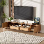 Mobile TV in Rattan ModernLuxe per TV fino a 90'', Consolle Media Modern Farmhouse Mobile TV Centro Intrattenimento con Spazio Contenitore, Naturale