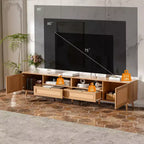 Mobile TV in Rattan ModernLuxe per TV fino a 90'', Consolle Media Modern Farmhouse Mobile TV Centro Intrattenimento con Spazio Contenitore, Naturale