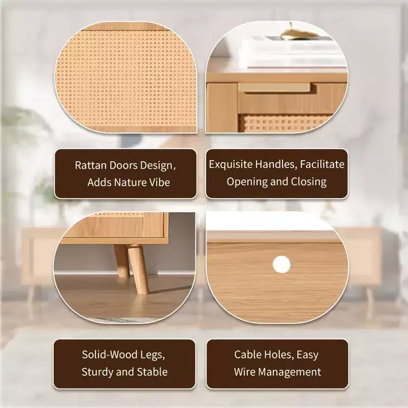 Mobile TV in Rattan ModernLuxe per TV fino a 90'', Consolle Media Modern Farmhouse Mobile TV Centro Intrattenimento con Spazio Contenitore, Naturale
