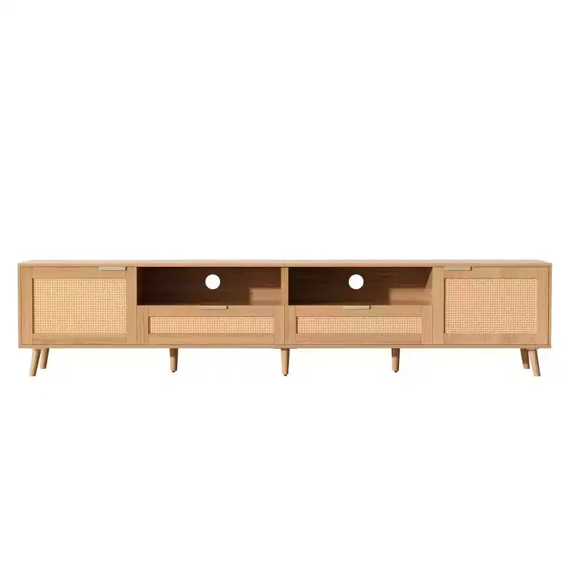 Mobile TV in Rattan ModernLuxe per TV fino a 90'', Consolle Media Modern Farmhouse Mobile TV Centro Intrattenimento con Spazio Contenitore, Naturale