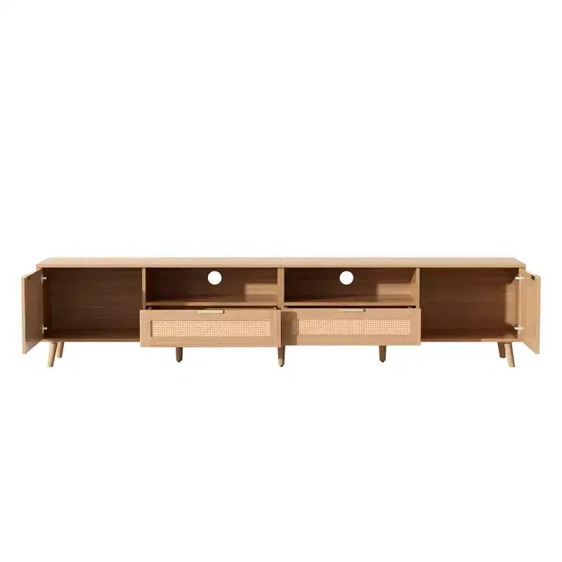 Mobile TV in Rattan ModernLuxe per TV fino a 90'', Consolle Media Modern Farmhouse Mobile TV Centro Intrattenimento con Spazio Contenitore, Naturale