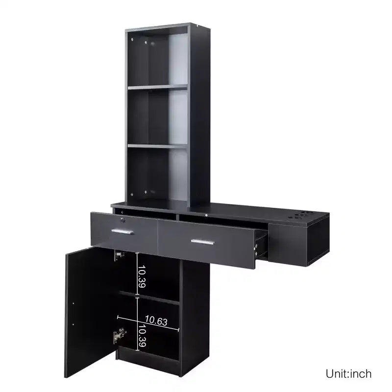 JVNOXK Specchio da trucco moderno e minimalista con contenitore tridimensionale a più livelli, dotato di due scomparti a cassetto chiusi. Nero
